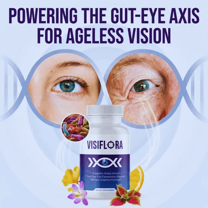 Diagram showing the gut-eye connection and how VisiFlora supports ageless vision
